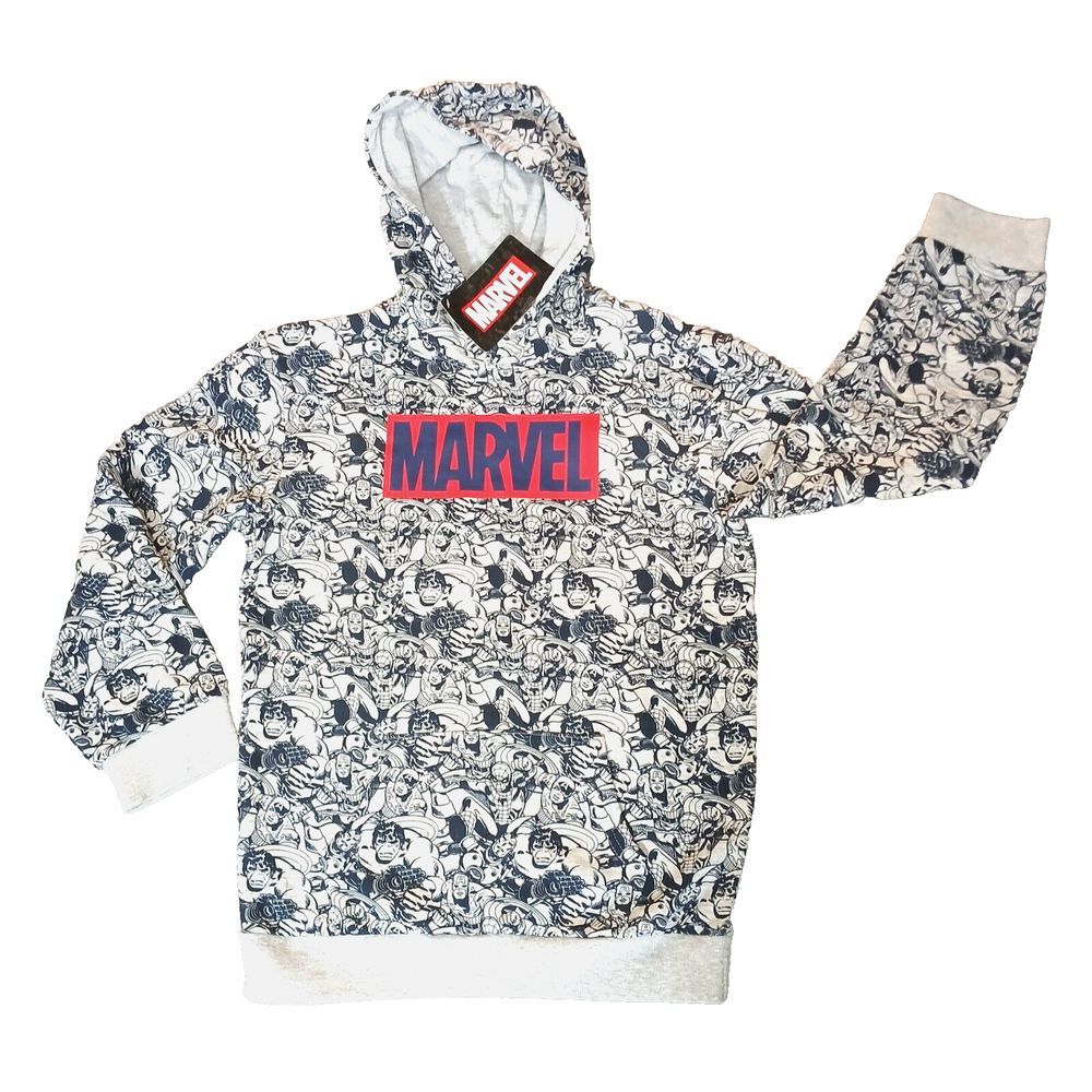 Marvel Hoodie Boys XL Grey Comic All Over Print NWT Superhero Logo Pullover